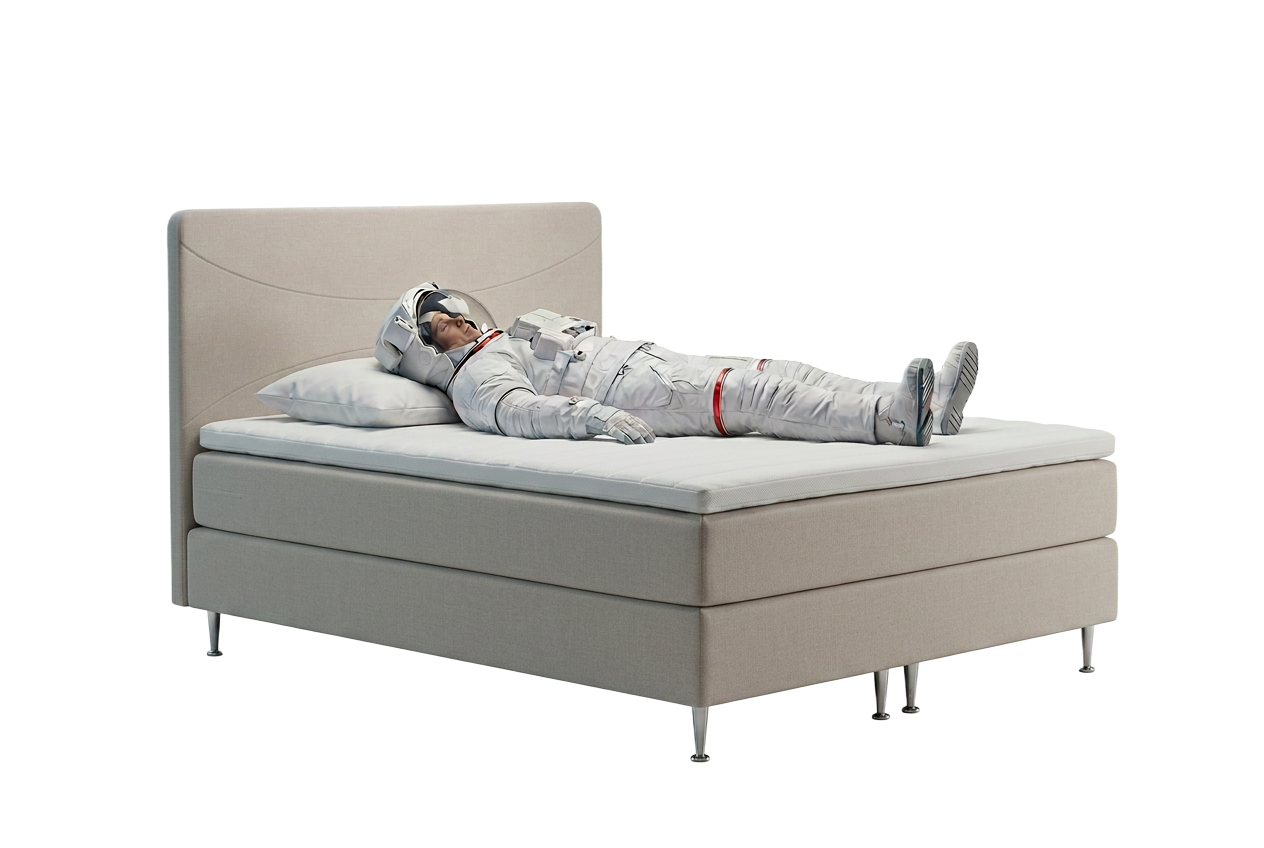 Astronaut on a TempFoam bed β visualization of pressure-relieving adaptive foam